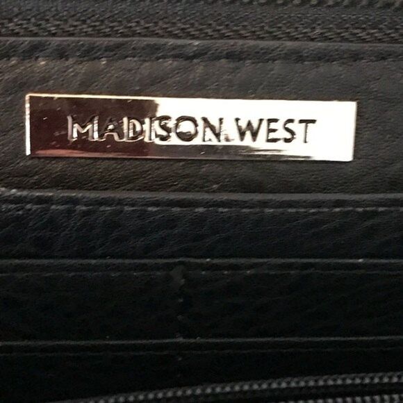 Madison West Black Convertible Clutch Crossbody Bag Purse With Gold Accents - Picture 6 of 6